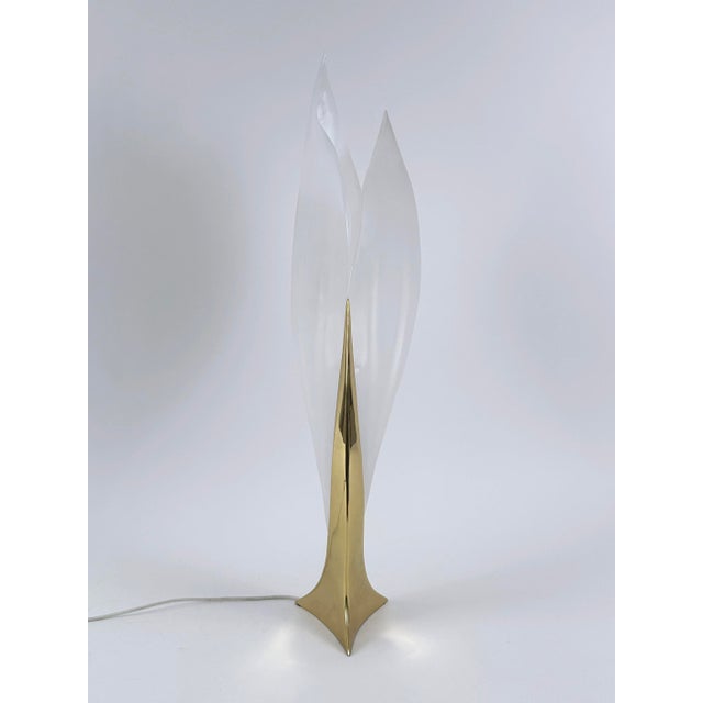 Modernist Acrylic and Brass Table Lamp by Maison Rougier, 1970s For Sale - Image 10 of 18
