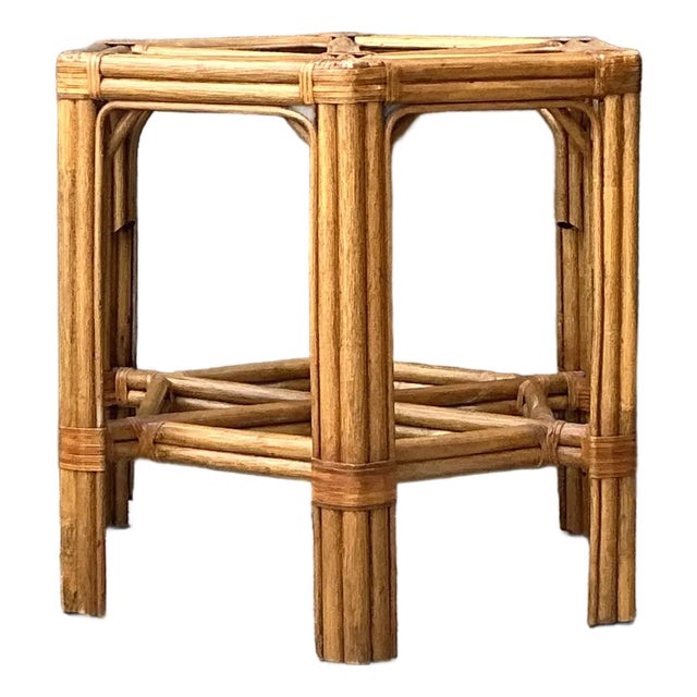 Vintage Rattan Hexagon Dining Table Pedestal For Sale