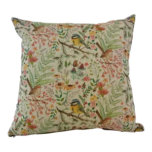 20" Square Decorative Throw Pillow With a Classic Colorful Aesthetic Movement Look Floral Pattern With Birds - Made in the U K