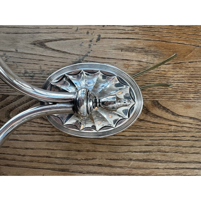 American Vintage Silver Plate Two Light Caldwell Sconces - Set of Four For Sale - Image 3 of 9