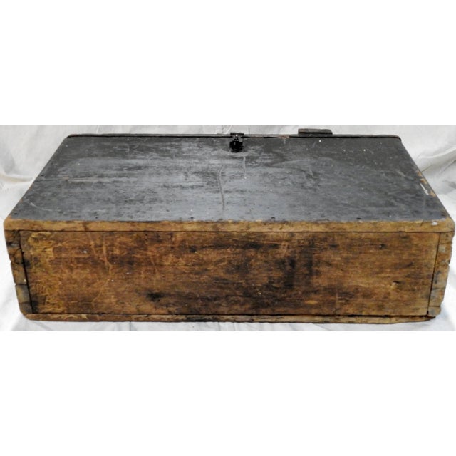 Primitive Wooden Tool Box With Leather Details For Sale - Image 9 of 11