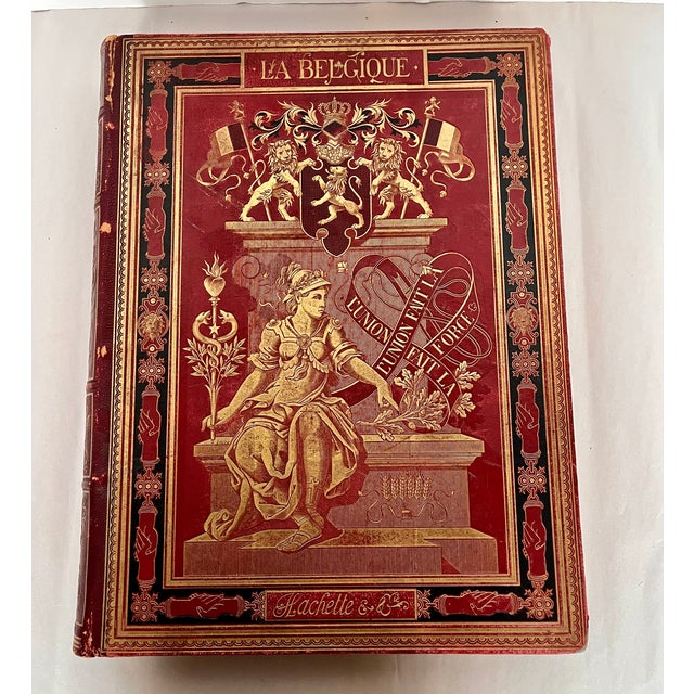 Antique 1888 French Large Leather Bound Book "La Belgique" For Sale - Image 13 of 18