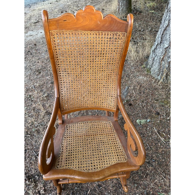 Late 19th Century Cane Back Tiger Maple Rocking Chair For Sale - Image 4 of 7