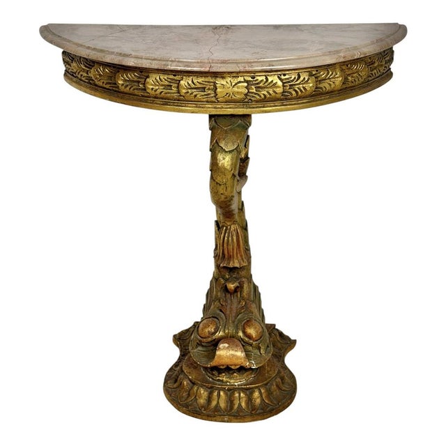 Italian Giltwood Demi-Lune Table with Marble Top, 1950 For Sale - Image 9 of 9