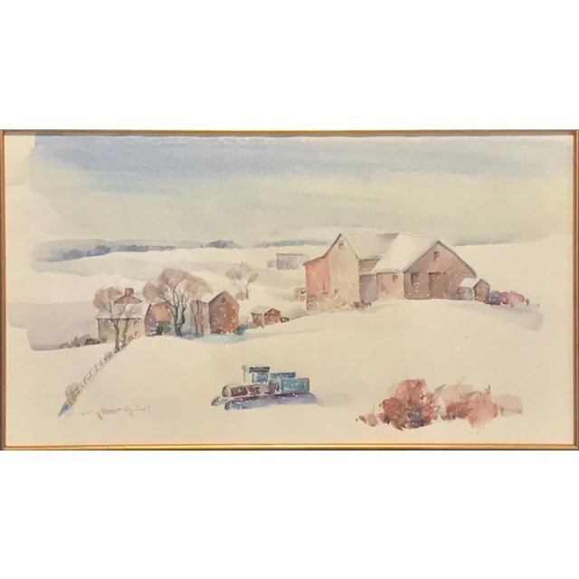 Arthur Meltzer (1893 - 1989) "Winter Farm Landscape" Image size: 12 x 21 inches Framed: 32.5 x 23.5 inches watercolor on...