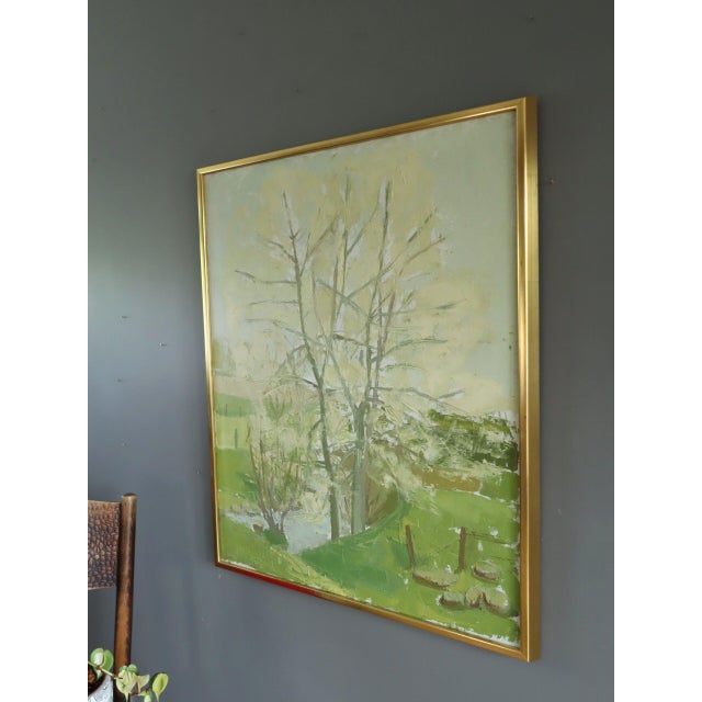 Mid 20th Century 1959 Mid-Century Modern 'Whispering Canopy' Swedish Semi-Abstract Landscape Oil Painting, Framed For Sale - Image 5 of 13