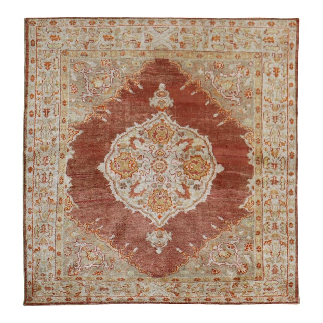 Zabihi Collection Antique Square Turkish Oushak Rug - 4'6" x 4'7" For Sale