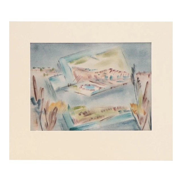 Original Vintage Signed Yngve H. Olsen Modernist Southwest Landscape Watercolor Painting For Sale