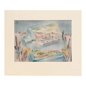 Original Vintage Signed Yngve H. Olsen Modernist Southwest Landscape Watercolor Painting