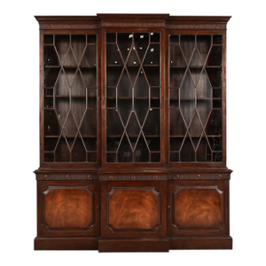 Baker Furniture Georgian Carved Mahogany Breakfront Bookcase Cabinet, Circa 1960s