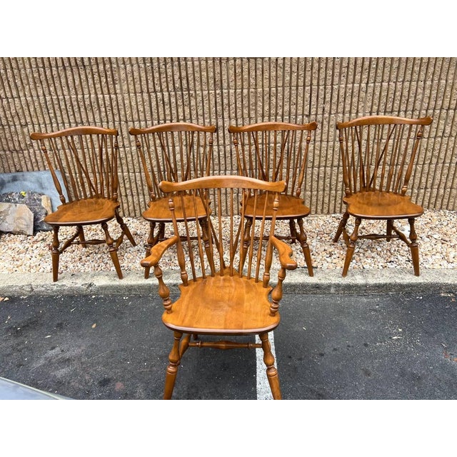 Ethan Allen Late 20th Century Ethan Allen Set of Five Solid Maple Windsor Dining Chairs For Sale - Image 4 of 11