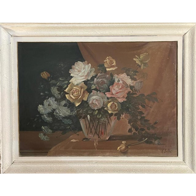 Wood Raffaele Baldi, Vase of Flowers, 1890, Tempera Painting on Wood, Framed For Sale - Image 7 of 7