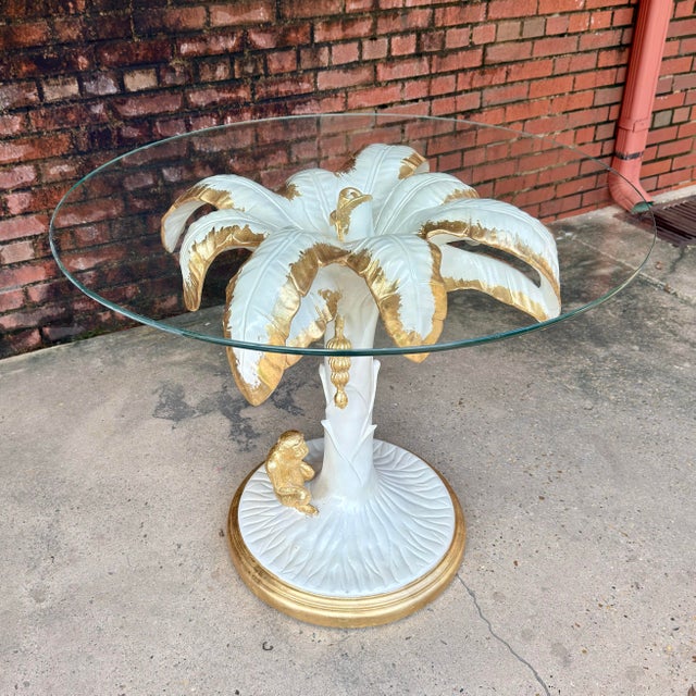 Glass Late 20th Century Palm Beach Regency Parcel Gilt Monkey and Palm Tree Dining Table -Newly Painted For Sale - Image 7 of 12