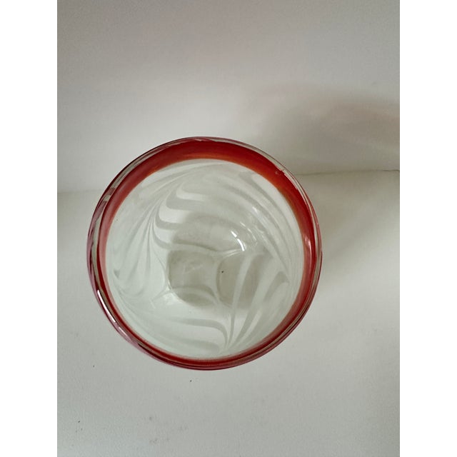 Mid 20th Century Vintage Hand-Blown Italian Art Glass Vase, Red & White Swirl For Sale - Image 5 of 9