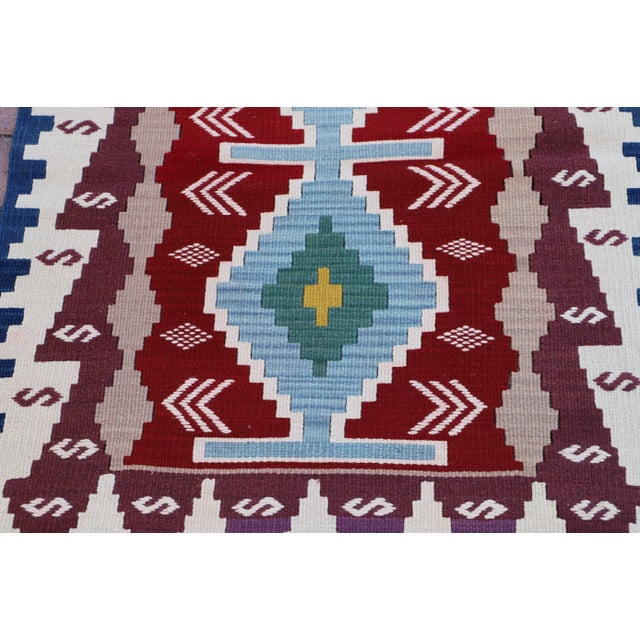 1970s 1970s Turkish Kilim Woven With Organic Wool in Geometric Patterns For Sale - Image 5 of 10