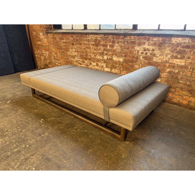 Wood Bright Furniture Daybed With Grey Herringbone Upholstery For Sale - Image 7 of 11