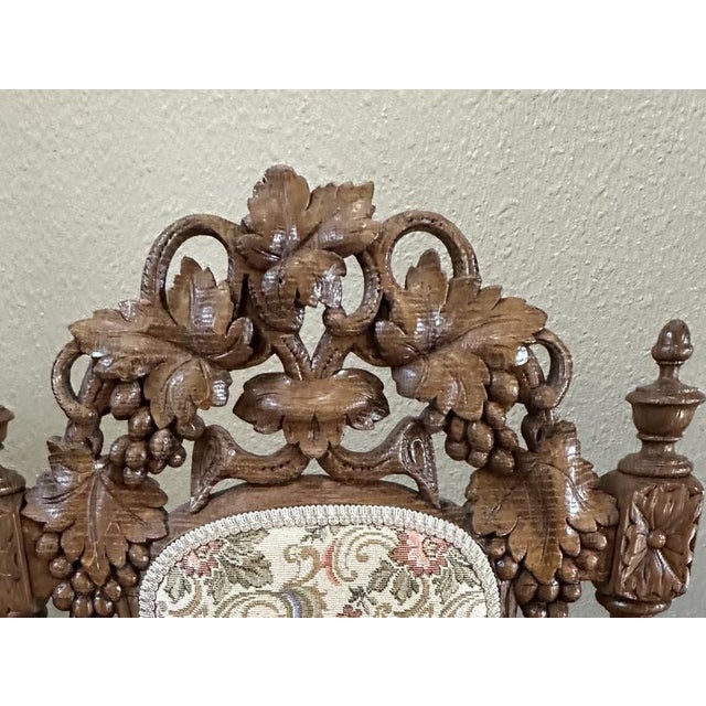 Circa 1860 French Louis XIII Hunting Style Carved Oak Chairs, Set of 6 For Sale - Image 4 of 15