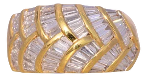 The Olibre: Signed Tapered Baguette Natural Diamond Cocktail Ring in Yellow Gold