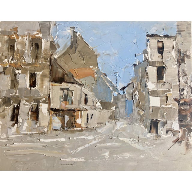 French Village by Sandra Pratt | Oil on Panel Landscape of a French village street. For Sale