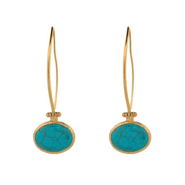 Turquoise Gemstone & Gold Dangle Earrings, A Pair For Sale In Miami - Image 6 of 6