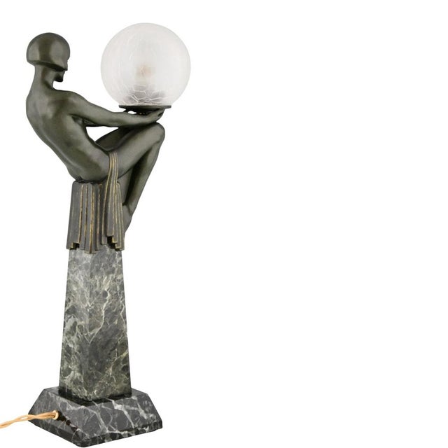 Glass French Art Deco Table Lamp by Max Le Verrier, 1925 For Sale - Image 7 of 11