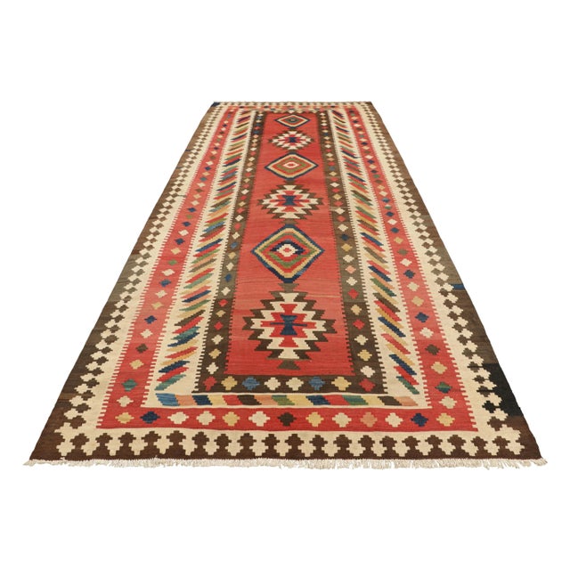 1950s Vintage Kilim Runner in Red With Geometric Medallions, From Rug & Kilim For Sale - Image 5 of 7