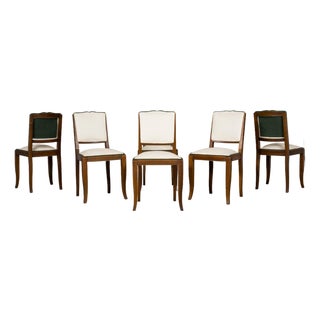 Set of Six 1930s French Art Deco Mustache Back Walnut Dining Chairs For Sale