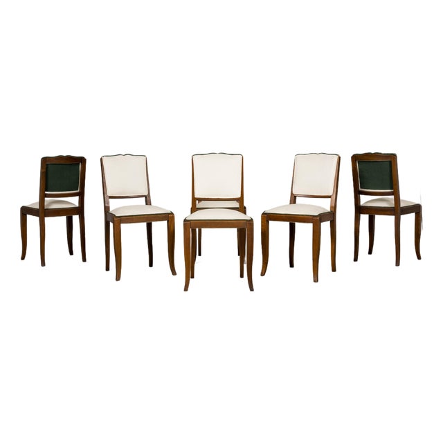 Set of Six 1930s French Art Deco Mustache Back Walnut Dining Chairs For Sale