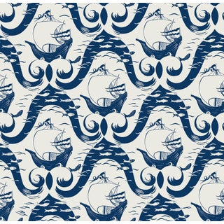 Cravelle Wallpaper by Paule Marrot in Navy For Sale