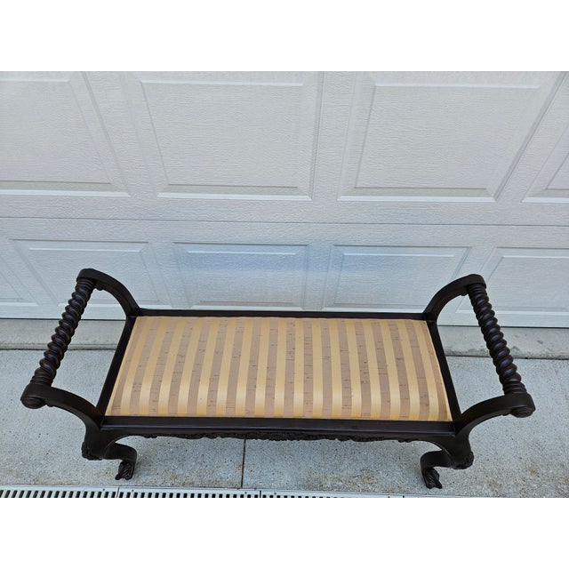 Beige Window Bench With Carved Apron and Barley Twist Side Rails For Sale - Image 9 of 12