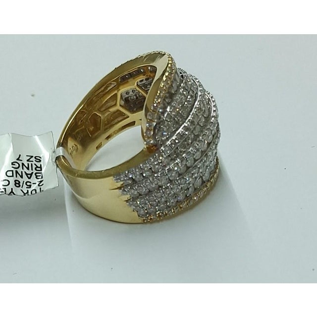 Gold 10k Yellow Gold 2 5/8 CTTW Natural Diamond Cluster Statement Ring, Size 7 For Sale - Image 8 of 8