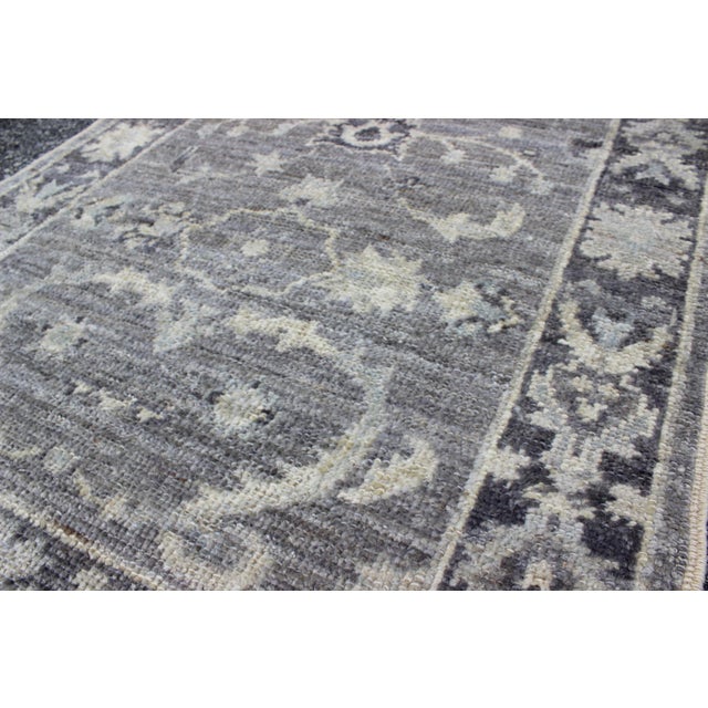 Angora Turkish Oushak Runner in Soft Gray and Ivory With Floral 2'8 X 10'1 For Sale - Image 4 of 5