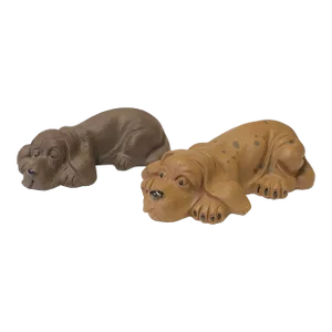 Two Oriental Puppy Dog Small Ceramic Animal Figures Display Art