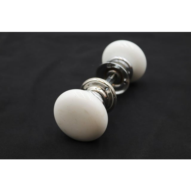 Early 20th Century Antique Milk Glass Chrome Passage Door Knob Set For Sale - Image 5 of 8