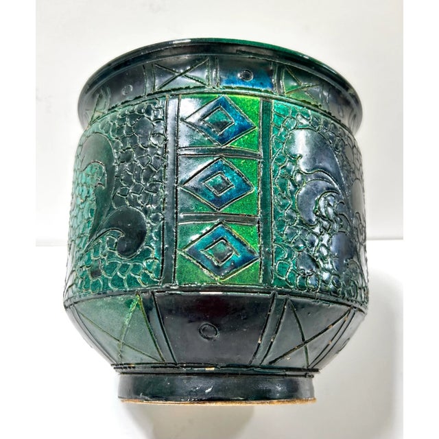 Ceramic Vintage Raku Peacock Planter – Arts & Crafts Ceramic Planter – Sculptural Garden Pot For Sale - Image 7 of 9