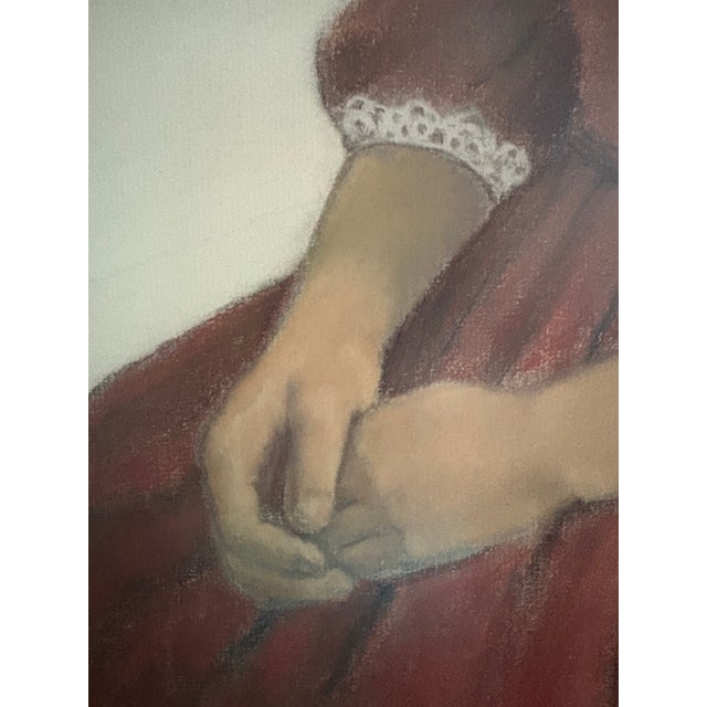 Ruby Red 1962 Portrait, Girl in Red Velvet, Pastel on Paper, by Nancy Lee For Sale - Image 8 of 12
