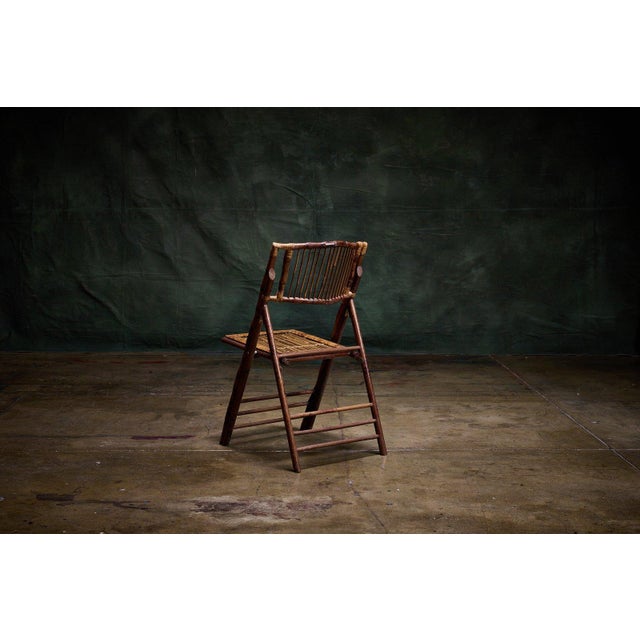 Set of Four Vintage Tortoiseshell Burnt Bamboo Folding Chairs, 1940s For Sale In Los Angeles - Image 6 of 6