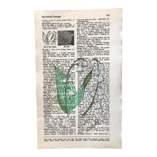 "Lily of the Valley" Contemporary Colored Pencil Drawing on Vintage Dictionary Page For Sale