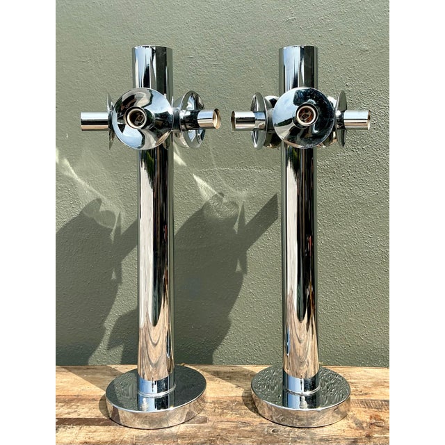 Metal Vintage Polished Chrome Lamps After Sonneman - A Pair For Sale - Image 7 of 12