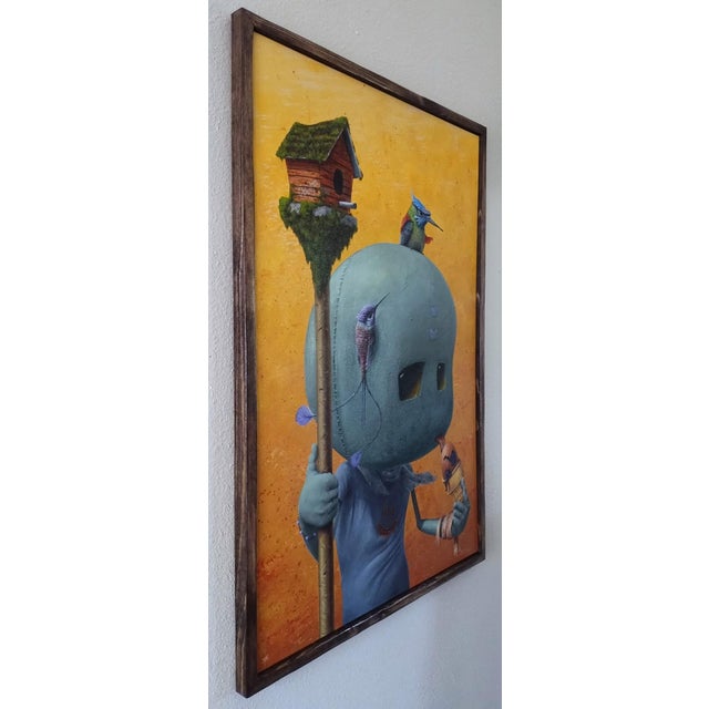 Plastic Just One Lick by 3rd Version (Ben Patterson) | Acrylic and Oils on Cotton Canvas humanoid figure with birds and ice cream For Sale - Image 7 of 10