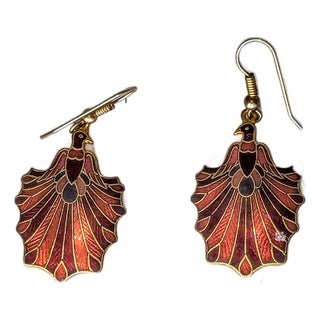 Cloisonné Art Deco Style Phoenix Dangling Earings, a Pair For Sale