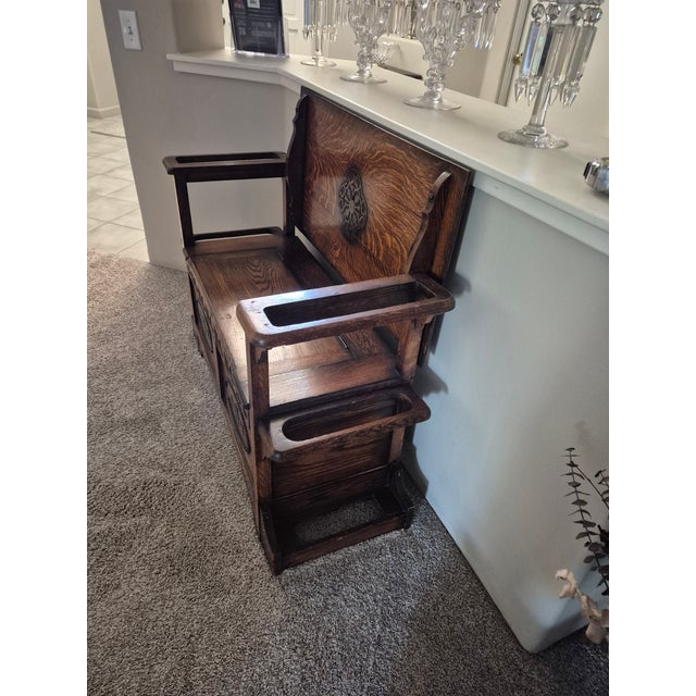 Jacobean Vintage Carved Oak Monk's Bench For Sale - Image 3 of 10