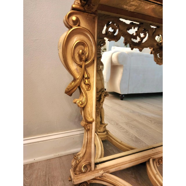 1960s Vintage Italian Grandeur Baroque Cherub Onyx Top Console With Matching Mirror For Sale - Image 4 of 12