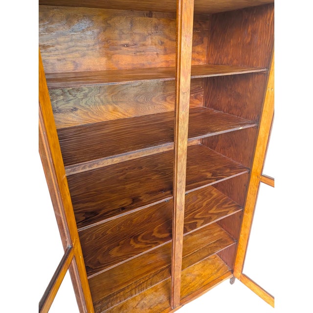 Antique Oak Glass Display Cabinet – Industrial Country Store Vitrine, Bookcase For Sale - Image 6 of 18