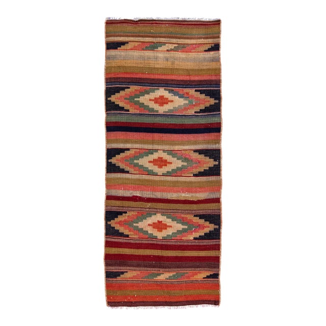 1960s Vintage Turkish Kilim Multicolor Handmade Tribal Wool Rug For Sale