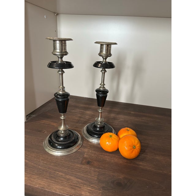 Early 20th Century Early 20th Century French Ebony Candlestick Holders- Set of 2 For Sale - Image 5 of 10