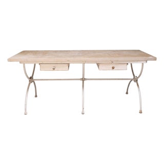 20th Century French Baker's Table With Limestone Top and Iron Base For Sale