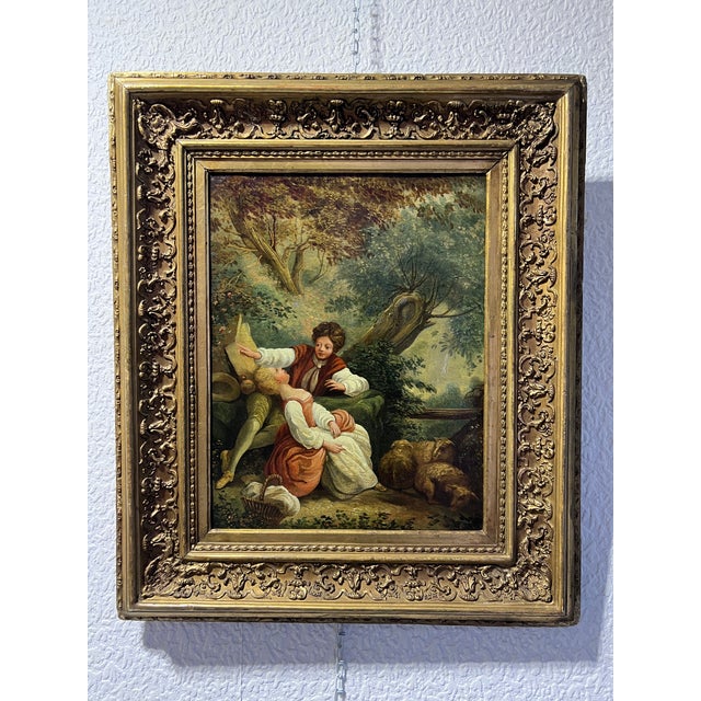 Antique Oil Painting Romantic Pastoral Scene 19th Century French Classical Art For Sale - Image 12 of 12
