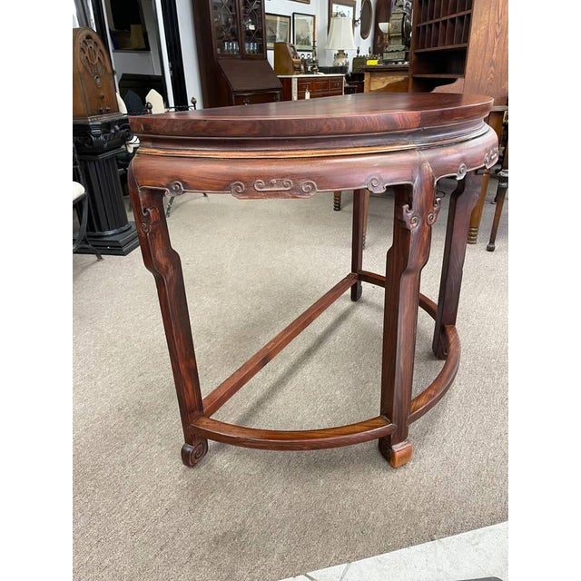 Wood Vintage Solid Rosewood Semicircle Console Table, Half Round, Carved Edges For Sale - Image 7 of 7