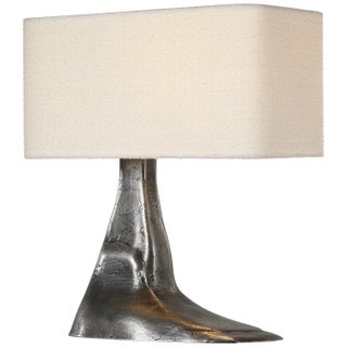 Anne-Marie Barton by Visual Comfort Signature Terra-Forma 23" Left Table Lamp in Museum Pewter with Bouclé Shade For Sale